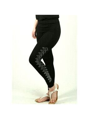 SOLID Black Rhinestone Embellished Full Length Leggings Size Large NWT